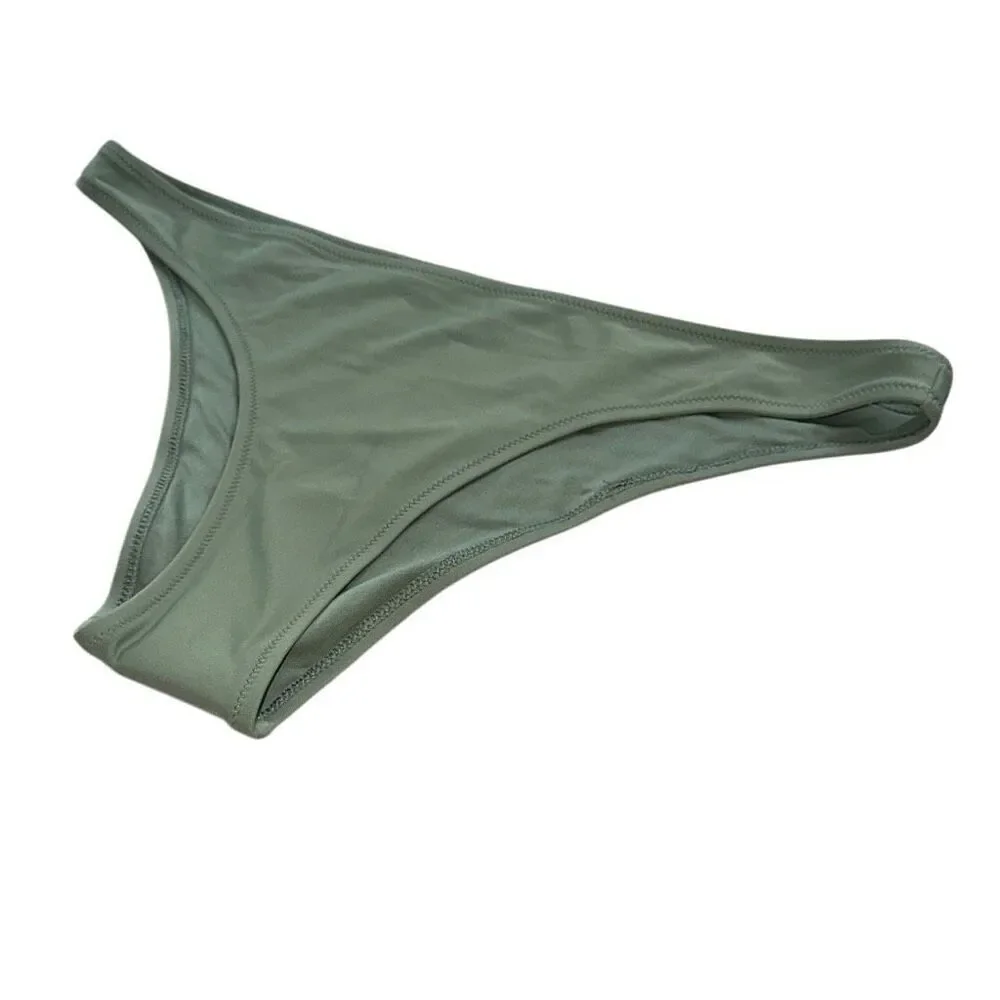 Aerie sz L taupe Green low rise cheeky swim suit bikini bottom NWOT